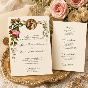 Invitation Mariage Catholique Élégant Ivoire COMBO