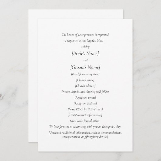 Invitation Mariage Catholique | Les mariés organisent une cér (Devant / Derrière)