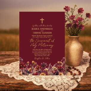Invitation Mariage Catholique Moderne avec Fleurs Sauvages Bo