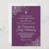 Invitation Mariage Catholique Moderne Chic Violet Pourpre & A (Devant)