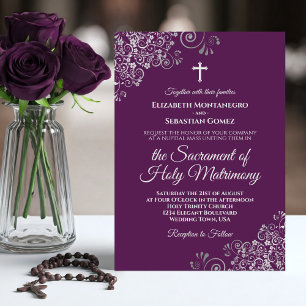 Invitation Mariage Catholique Moderne Chic Violet Pourpre & A
