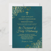 Invitation Mariage catholique moderne élégant sarcelle foncé (Devant)
