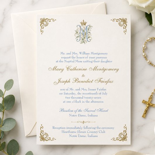 Invitation Mariage Catholique Monogramme Messe Nuptiale