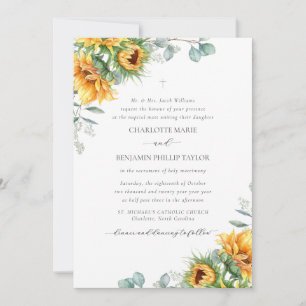 Invitation Mariage catholique rustique aux tournesols de Char
