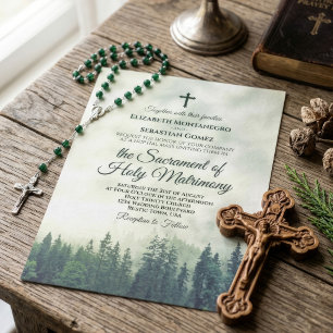 Invitation Mariage Catholique Rustique de Montagne aux Pins s