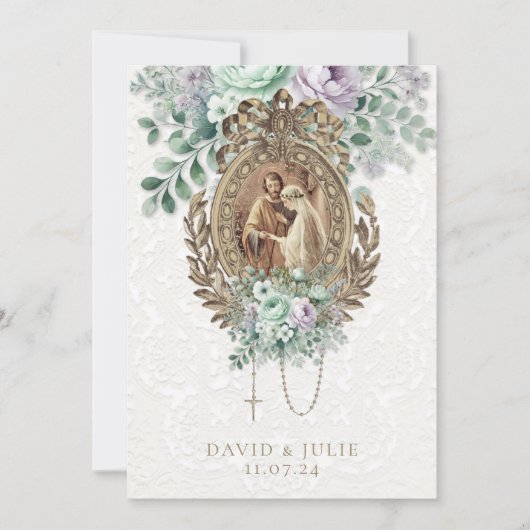 Invitation Mariage catholique vert menthe et lavande (Devant)
