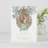 Invitation Mariage catholique vert menthe et lavande (Debout devant)