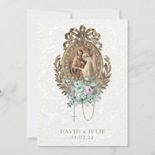 Invitation Mariage Catholique Vintage Église Menthe Lavande
