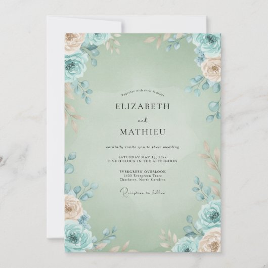 Invitation Mariage Celadon Aqua Petal (Devant)