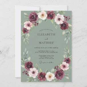 Invitation Mariage Céladon et Prune Pivoine