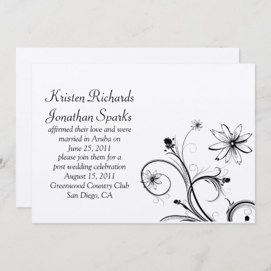 Invitation Mariage Celebr noir et argent Flower (Devant / Derrière)