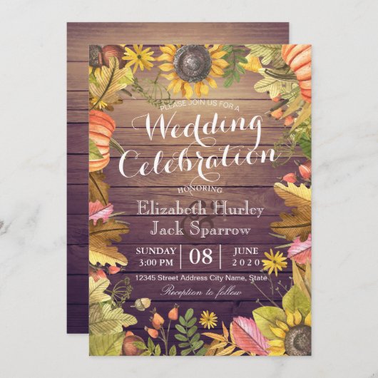 Invitation Mariage Célébration Automne Feuille d'érable Citro (Devant / Derrière)