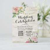 Invitation Mariage Célébration Bois blanc Chaîne Florale Lumi (Debout devant)