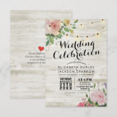 Invitation Mariage Célébration Bois blanc Chaîne Florale Lumi (Devant / Derrière)