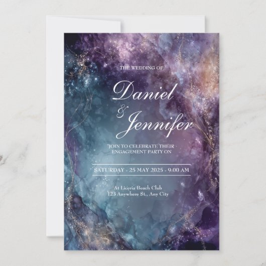 Invitation Mariage céleste à l'aquarelle de la galaxie mystiq (Devant)