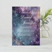 Invitation Mariage céleste à l'aquarelle de la galaxie mystiq (Debout devant)