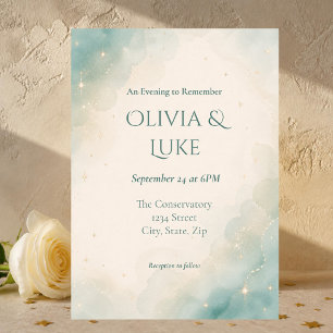 Invitation Mariage céleste à l'aquarelle vert sauge élégant