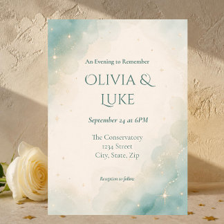 Invitation Mariage céleste à l'aquarelle vert sauge élégant