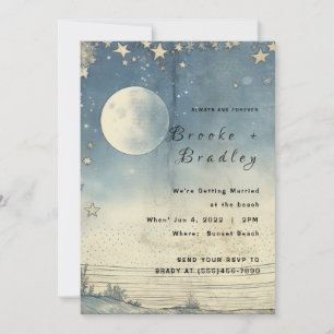 Invitation Mariage céleste à l'horizon sous la lune vintage
