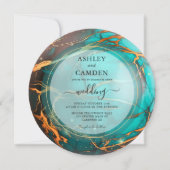 Invitation Mariage céleste abstrait turquoise et or (Devant)