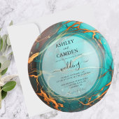 Invitation Mariage céleste abstrait turquoise et or