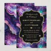 Invitation Mariage Céleste Agate Or et Accents Violets (Devant / Derrière)