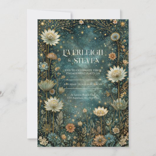 Invitation Mariage céleste Astrantia sarcelle étoilée (Devant)