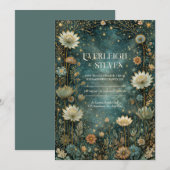 Invitation Mariage céleste Astrantia sarcelle étoilée (Devant / Derrière)