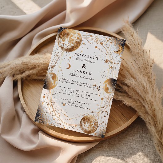 Invitation Mariage céleste au clair de lune doré