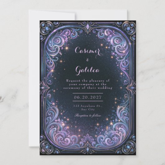 Invitation Mariage céleste au lavande de minuit (Devant)