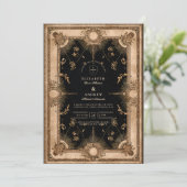 Invitation Mariage céleste baroque noir et or (Debout devant)