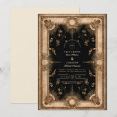 Invitation Mariage céleste baroque noir et or (Devant / Derrière)