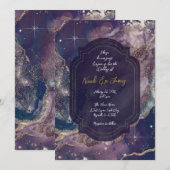 Invitation Mariage céleste bleu baie aquarelle or (Devant / Derrière)