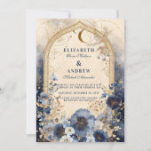 Invitation Mariage céleste bleu de minuit et or (Devant)