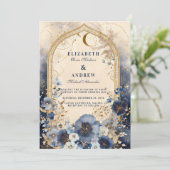 Invitation Mariage céleste bleu de minuit et or (Debout devant)