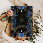 Invitation Mariage céleste bleu et or de minuit