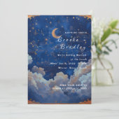 Invitation Mariage céleste bleu foncé et or (Debout devant)