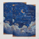 Invitation Mariage céleste bleu foncé et or (Devant / Derrière)