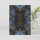 Invitation Mariage céleste bleu minuit et or (Debout devant)