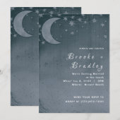 Invitation Mariage céleste croissant de lune sarcelle foncé (Devant / Derrière)