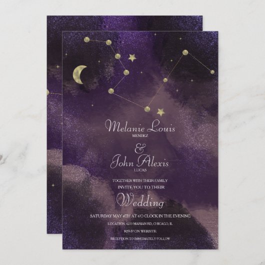Invitation Mariage céleste de la constellation d'or de la lun (Devant / Derrière)