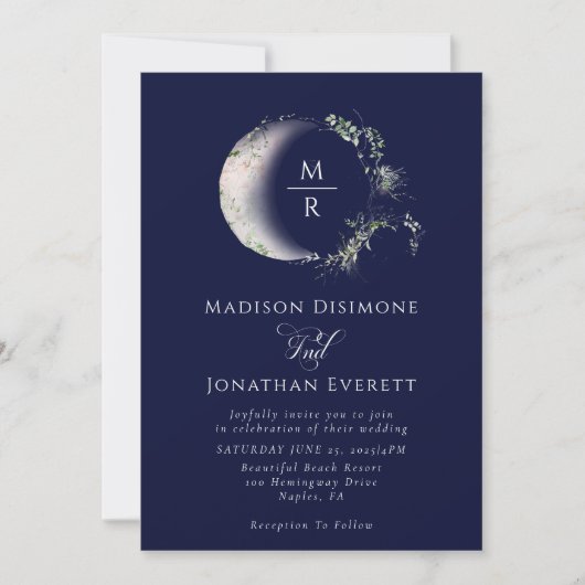 Invitation Mariage céleste de la lune bleue de minuit (Devant)