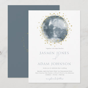Invitation Mariage céleste de la Lune bleue élégante