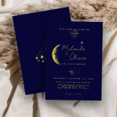 Invitation Mariage céleste de la lune de croissant bleu or mi
