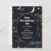 Invitation Mariage céleste de minuit bleu étoiles de lune (Devant)