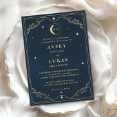 Invitation Mariage céleste de minuit bleu étoiles de lune