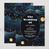 Invitation Mariage céleste de minuit bleu étoiles de lune (Devant / Derrière)