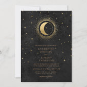 Invitation Mariage céleste de minuit noir étoiles lune (Devant)