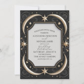Invitation Mariage céleste de minuit noir étoiles lune (Devant)