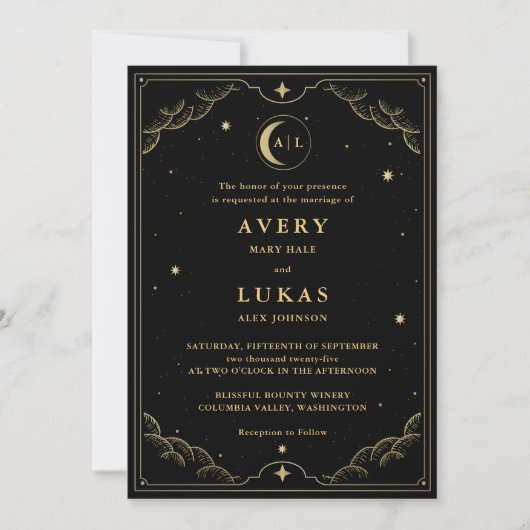Invitation Mariage céleste de minuit Sky Black Gold (Devant)